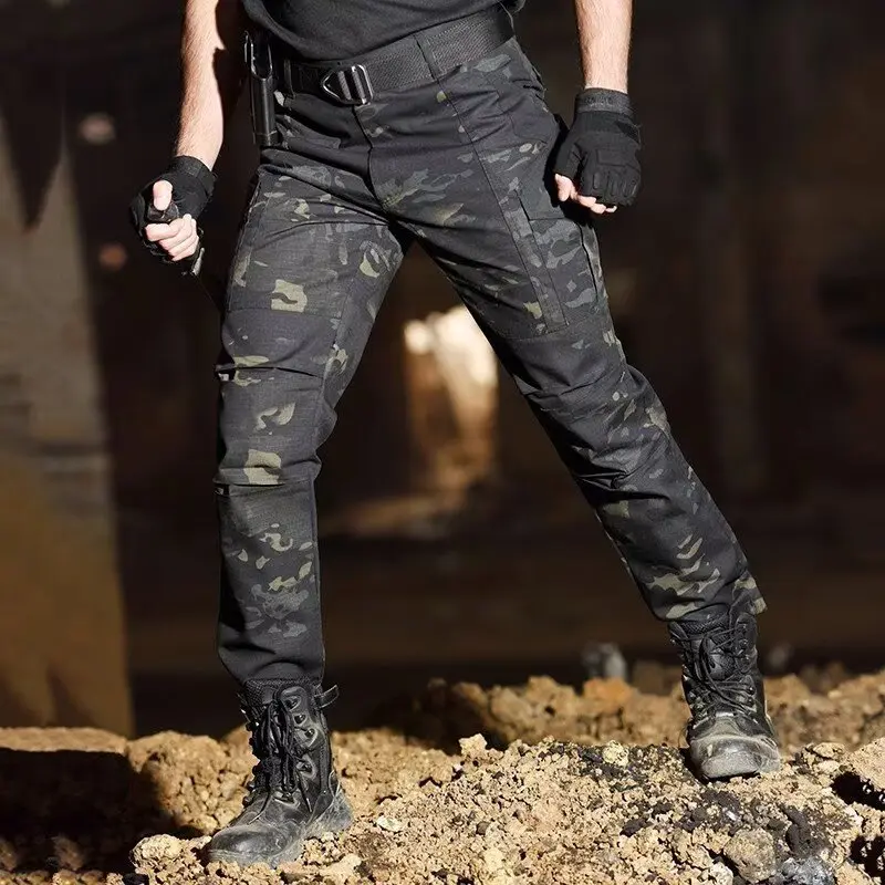 Men's Camo Tactical Cargo Pants Ripstop Multi-Pocket Military Combat Work Trousers