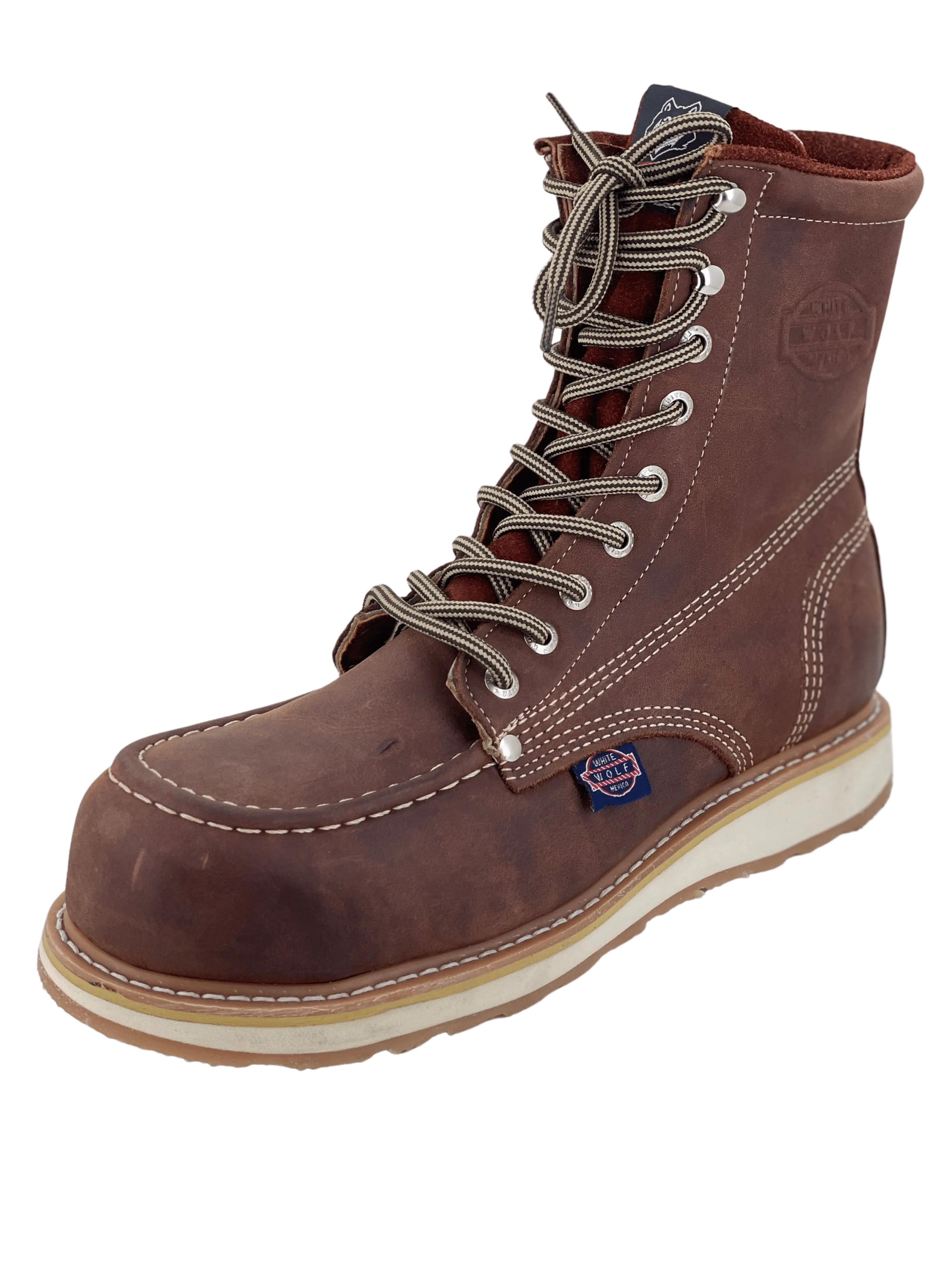 White Wolf 8" Double Density Work Boot Handcrafted in México Full-Grain Leather with Oil and Slip Resistant Sole, Steel Toe or Soft Toe