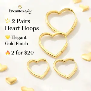 Set de 2 argollas estilos corazones tamaño mediano y pequeño. Argollas lisas. Laminado de alta calidad