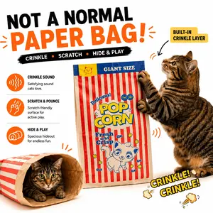 Upgrade Cat Toy Cute Large Kraft Paper Double-Layer Crinkle Bag Cat Hideout (29.53*13.78inch), Hide & Seek Play Tunnel Cat Bed Puzzle Relaxation, Cat Hideout Toy Cat Crinkle Toy for Indoor Kittens & Adult