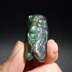 1.75in Labradorite Carved Crystal Cicada, Flashy Crystal Insect Carving 3