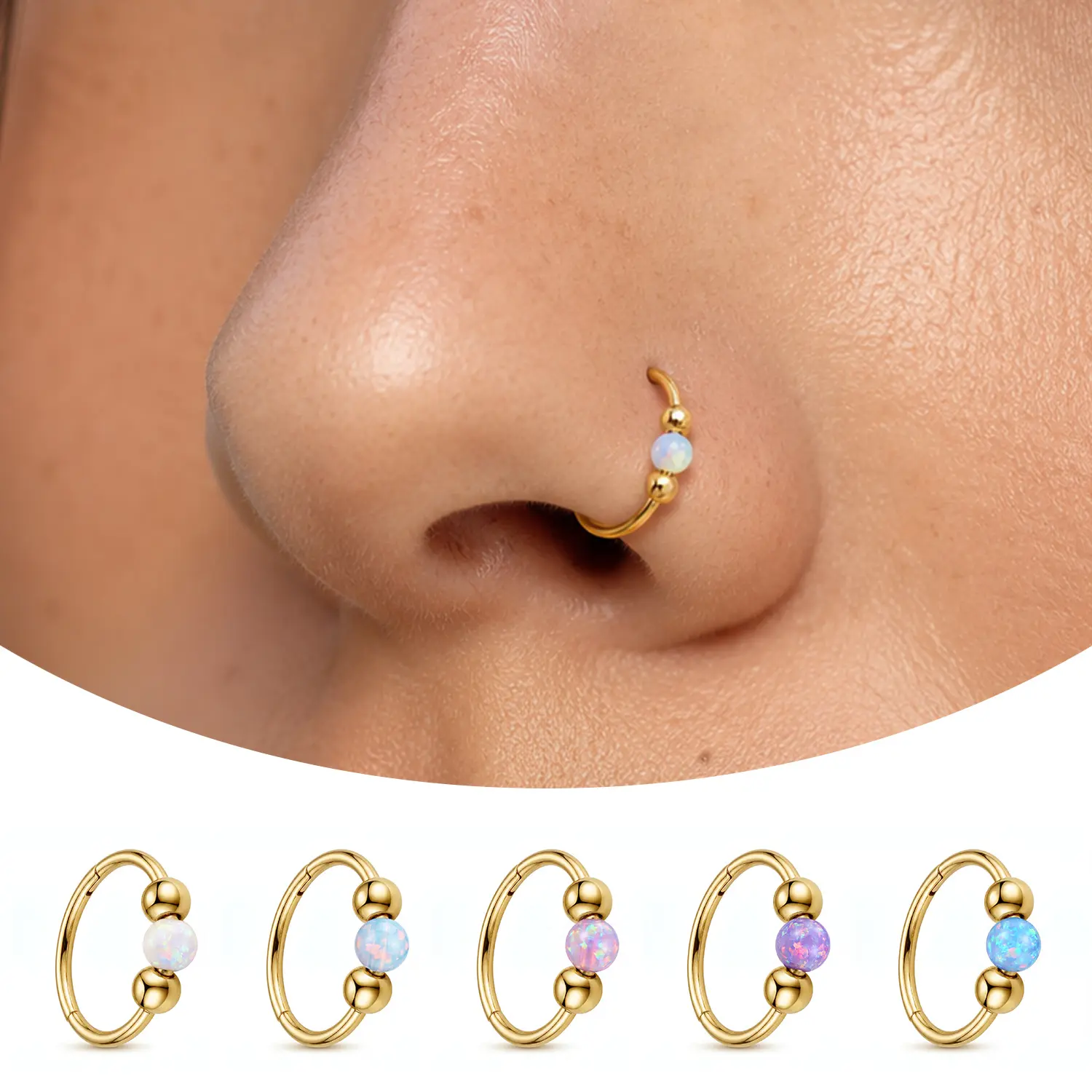 Small Cartilage Hoop Earrings for Women Men, 18G Opal Silver Earrings Hypoallergenic 316L Surgical Steel Hinge Huggie Hoop Earrings for Helix,Tragus,Conch,Rook,Earlobe Piercing Jewelry Nose Ring