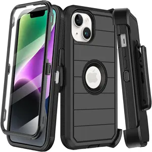 for iPhone 14 Case with Belt Clip Holster,Case for iPhone 13 with Built-in Screen Protector,Heavy Duty Shockproof Drop Protection Military Grade Rugged Durable Phone Cover with Kickstand (Black