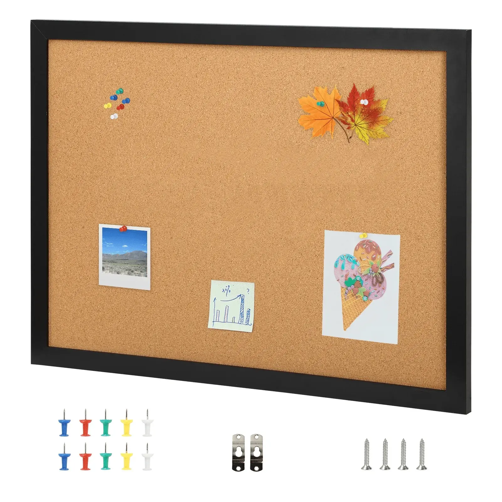 Cork Bulletin Board, 36x24 in MDF Sticker Frame Vision Board with 10 Pushpins, for Office & Home Display and Decoration