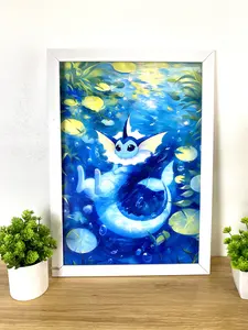 Vaporeon Unframed Wall Art, Handmade Poster, Fairycore Aesthetic Art Print, Wall Decor