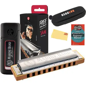 Marine Band 1896 Harmonica - Key of C Bundle with Case, Pouch, Austin Bazaar Online Manual, and Polishing Cloth