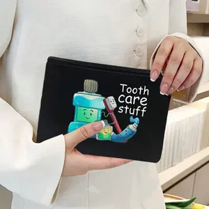 Travel Toothbrush & Toothpaste Pattern Wash Bag, Portable Zipper Storage Pouch, Essential Travel Accessories, Graduation Season Must-Have, Travel Toiletry Bag