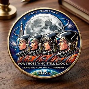 Artemis II Lunar Mission Commemorative Coin - 2026 Crewed Moon Mission Challenge Coin - Space Exploration Gift