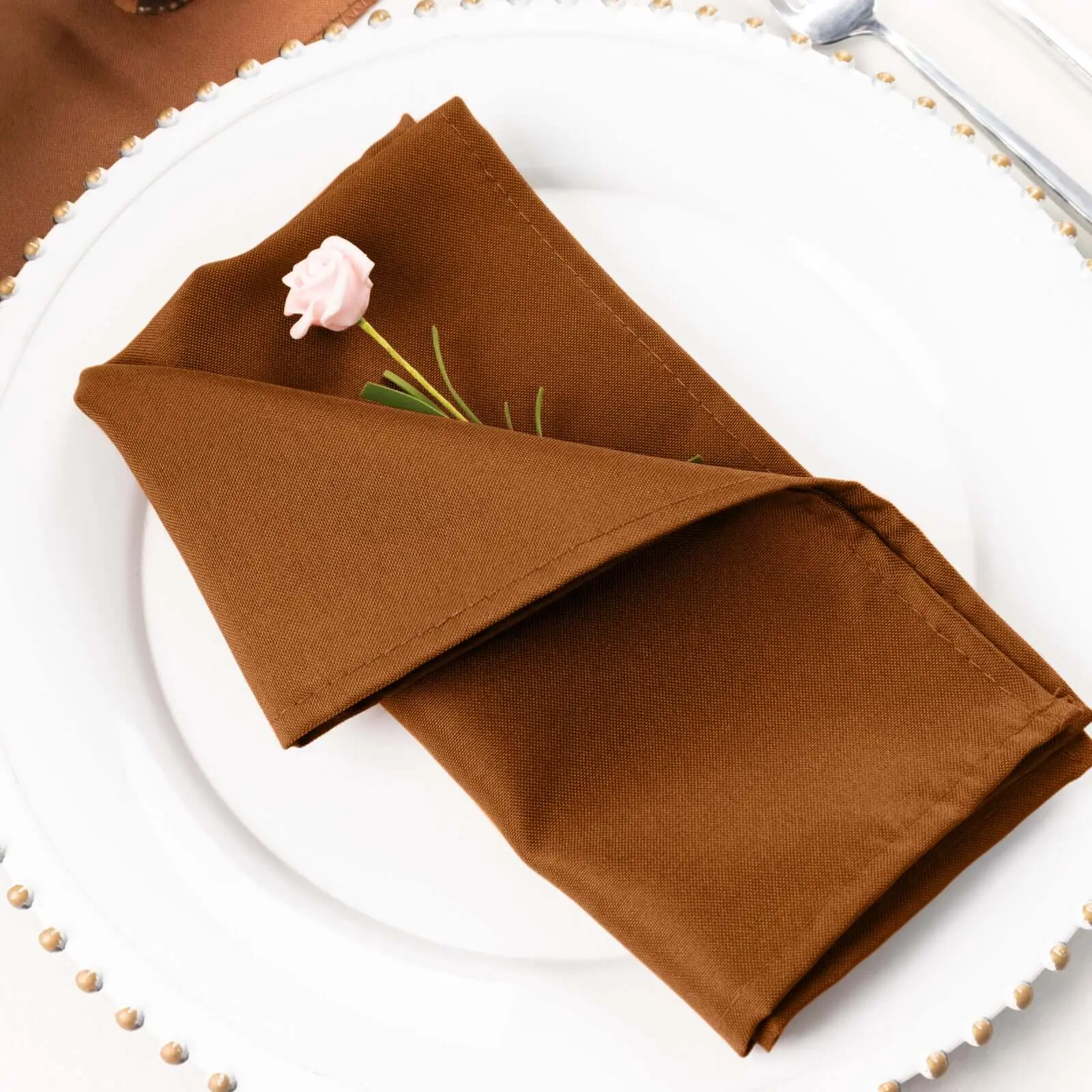 5 Pack Premium Polyester 20"x20" Napkins Cinnamon Brown - Wrinkle Resistant & Easy Care Cloth Napkins