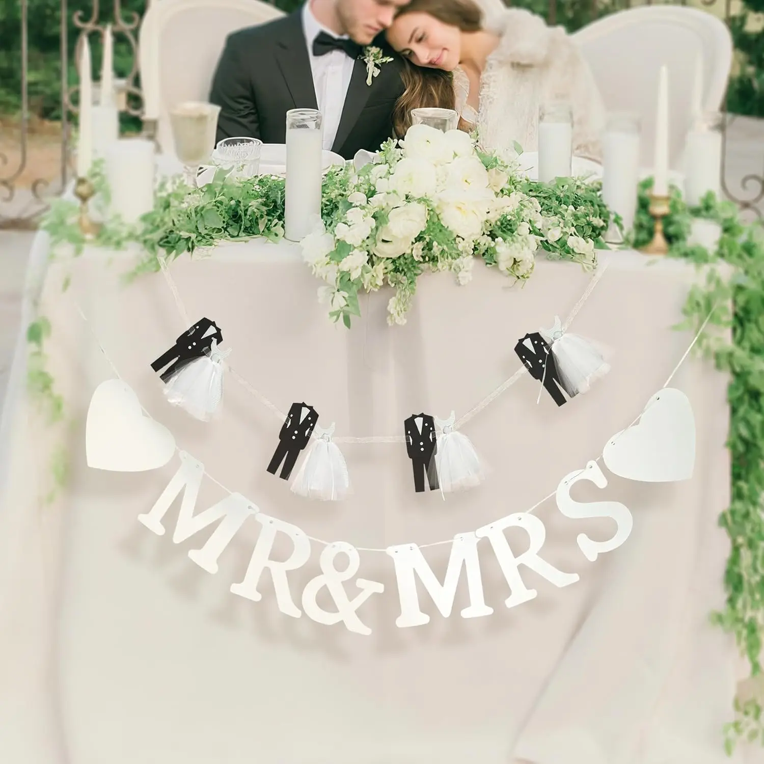 2 count Wedding Sign Banner Mr & Mrs + Bride & Groom Garland for Engagement Party Garland Wedding Reception Sign Bridesmaid Favor Engagement  Proposal Background