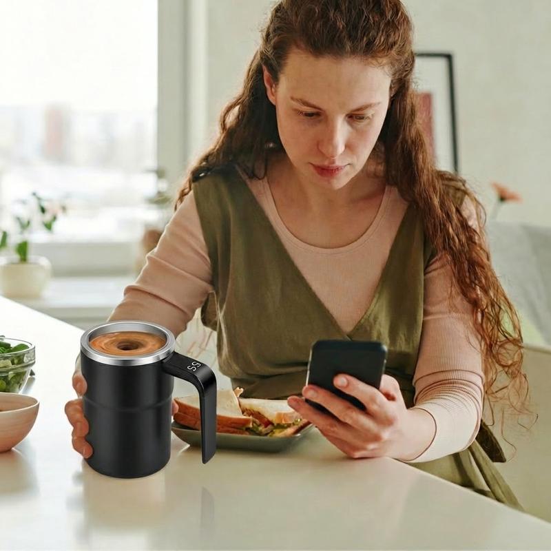 Electric Self-stirring Coffee Mug Magnetic Stirring Cup Rechargeable Automatic Mixing Cup w/LCD Thermometer for Milk/Cocoa at Office/Kitchen/Travel