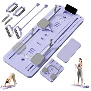 6 In 1 Pilates Board Full Body Exercise Kit ,  Foldable Home Pilates Reformer with Knee Mat ,Timer, Power Rods , Push up Gris and Resistance Bands,Abs Workout Equipment for Abdominal & Core Strength Training With 300LBS Capacity