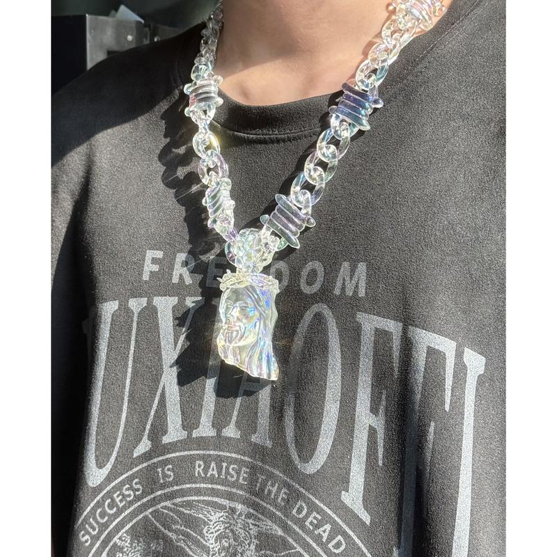 Jesus pendant necklace-Chunky Transparent Acrylic Jesus Pendant Necklace for Men Christian Gift-Hip-hop style, color plating process, TikTok trend-Christmas gifts-Thanksgiving home decor Luxurious Head--TikTokShopBlackFriday