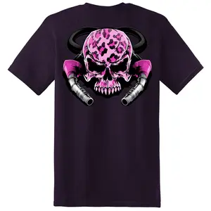 Becky's Skull & Pumps Cheetah Short Sleeve T-Shirt Casual Tee Top Cotton Womenswear Shortsleeve T-Shirt Crewneck Dark Heather Blackberry Streetwear Tshirt Round Neck Round Neck Round Neck