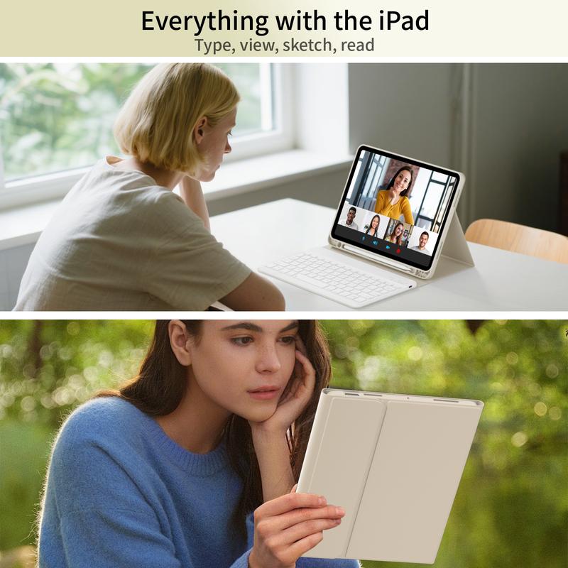 Keyboard Case for iPad 11th Generation 2025 A16, 10th Gen 2022, Air 11-inch 7th/6th/5th/4th Gen 10.9-inch & 7th/8th/9th Gen | Soft TPU Back Cover with Pen Holder & Magnetic Detachable Wireless Bluetooth Keyboard | Protective for Multiple iPad Models