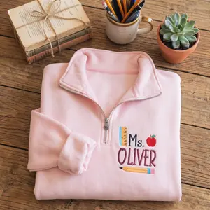 Embroidered Custom Teacher Quarter Zip Sweatshirt, Personalized Embroidery Teacher Sweatshirt, Teacher Zip
