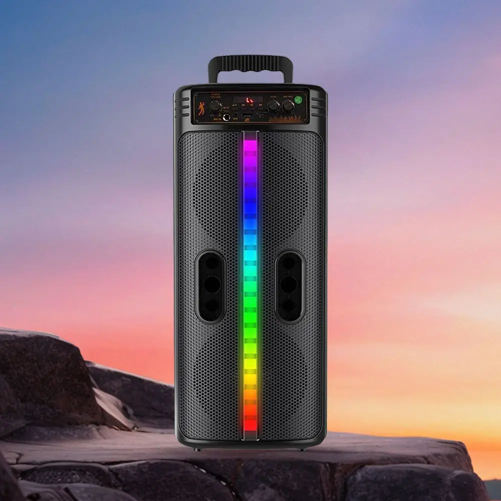 Portable Boombox Speaker with Dual 8.5-in Subwoofers, Bluetooth Stereo Sound, USB Input, Colorful LED Lights, includes Mic & Remote, Batteries, Portable Speakers, Bt-Compatible, Aux Input, Plastic, Remote Control, Wireless, Bt 5.0, 10 Hours, 2400Mah, Audi