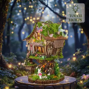3D Stress Relief DIY Wooden Book Nook Miniature Model Kit with LED-Lighted Micro-World Dollhouse, Wooden Parts, Desktop Decoration, Ideal for Adults as Birthday or Valentine's Day Gifts