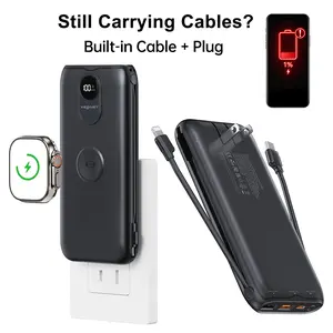 Portable Charger, 10000mAh PD20W USB C Fast Charging Emergency Response Power Bank with Built-in Cables and AC Wall Plug,iWatch Wireless Charger Smart LED Display Travel Essentials Battery Pack Compatible with iPhone, iPad, Samsung etc