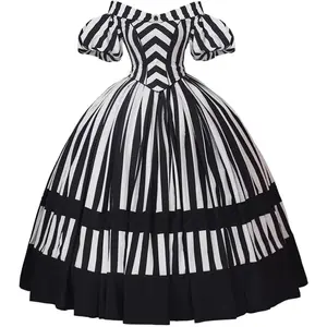 Queen Marie Antoinette Rococo Ball Gown Gothic Victorian Dress Costume Black and White Stripe