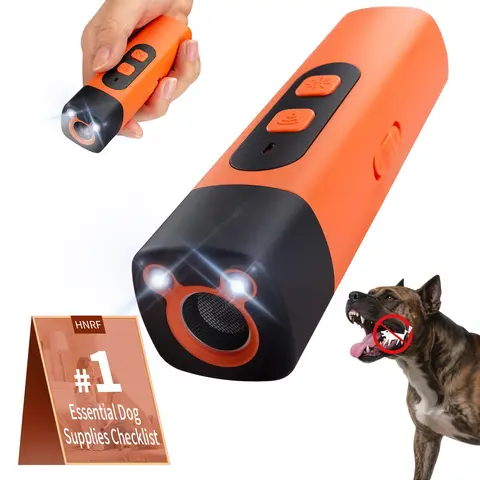 Rechargeable Dog Bark Deterrent Behavior Aid - Humane Tri-Mode Training Tool with Clicker, 25kHz Ultrasonic Transmitter, LED Flashlight, 90-Day Single Charge, Compact Mechanical Design, ABS-PVC Construction, 50ft Yard Control, Chew Resistant, Detachable
