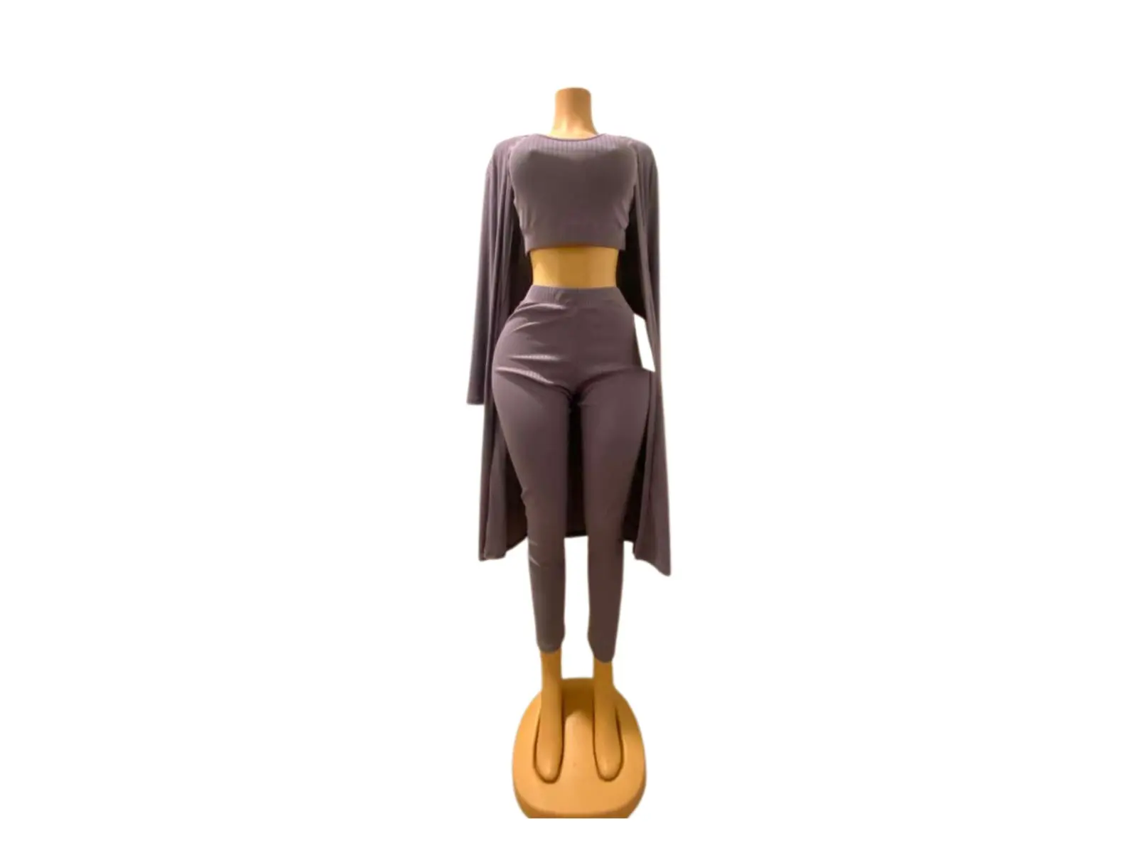 Women’s 3 Piece Ribbed Lounge Set – Crop Top, High Waisted Leggings & Long Cardigan | Soft Stretch Matching Outfit