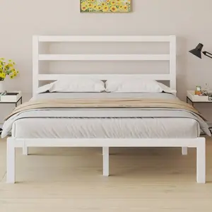 Twin/Full/Queen/King Size Metal Platform Bed Frame With Metal Slats, Classic Style Headboard And Footboard/Under Bed Storage/Mattress Foundation/No Box Spring Required/Easy Assembly, Black/White