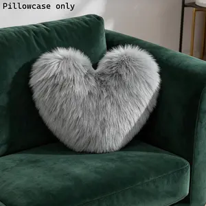 Nordic Style Plush Heart Pillow Cover, Wool-Like Texture, Soft Skin-Friendly, Sofa Bedroom Decor, Romantic Atmosphere Pillows