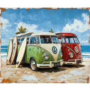 1PC  Diamond Painting DIY Diamond Painting Kit Vintage VW Bus Surfboard Beach Scene Full Drill Diamond Art Mosaic for Home Wall Decor and Handicraft Lovers