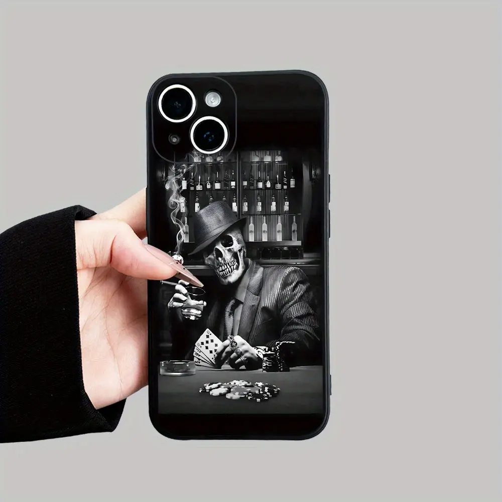 Skull Poker Print Smartphone Case, Unique Simple Protector Accessory for Men & Women, Compatible with iPhone 16 15 14 13 12 11 XS XR X 7 8 Plus Pro Max Handheld Devices, Trendy Gift Accessories