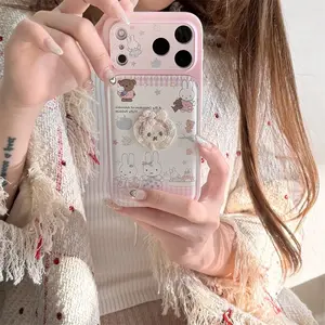 Korean Leather Embroidered Miffy Phone Case for iPhone 17 Pro 16 15 14 13 16 Pro Max Cover Cute Shockproof Funda Capa Cartoon Ca