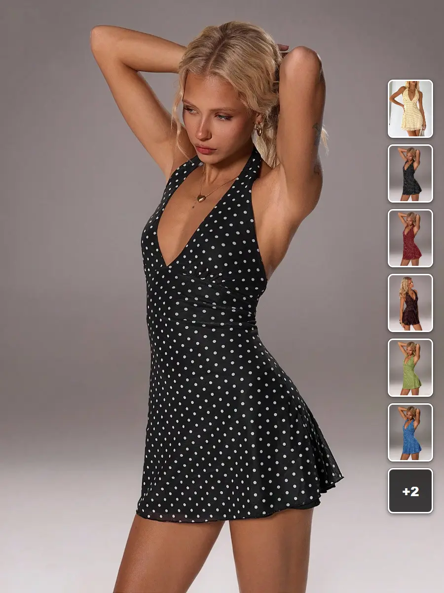 Mini Dress Black V-Neck Polka Dot Waist Cinched Date Night Fall Outfit