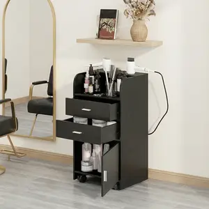 HOMBCK Salon Station for Hair Stylist, Salon Station Storage Cabinet with Wheels, Salon Table with 2 Drawers, Stylist Storage Cabinet, Rolling Beauty Station with 2 Hair Dryer Holders