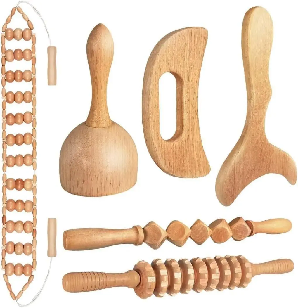 Wooden Massage Tool Set – 6 Counts Manual Massage Tools  – Home, Sports, Outdoor Gua Sha Tool Set – Scalp Massager – Back Massager – Foot Massager & Dealsforyoudays Body Care Therapy