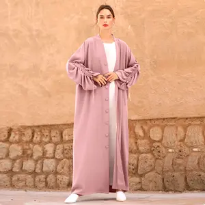 Elegant Long Sleeve Arabic Abaya with Sleeve Binding, Versatile Design for Everyday Wear