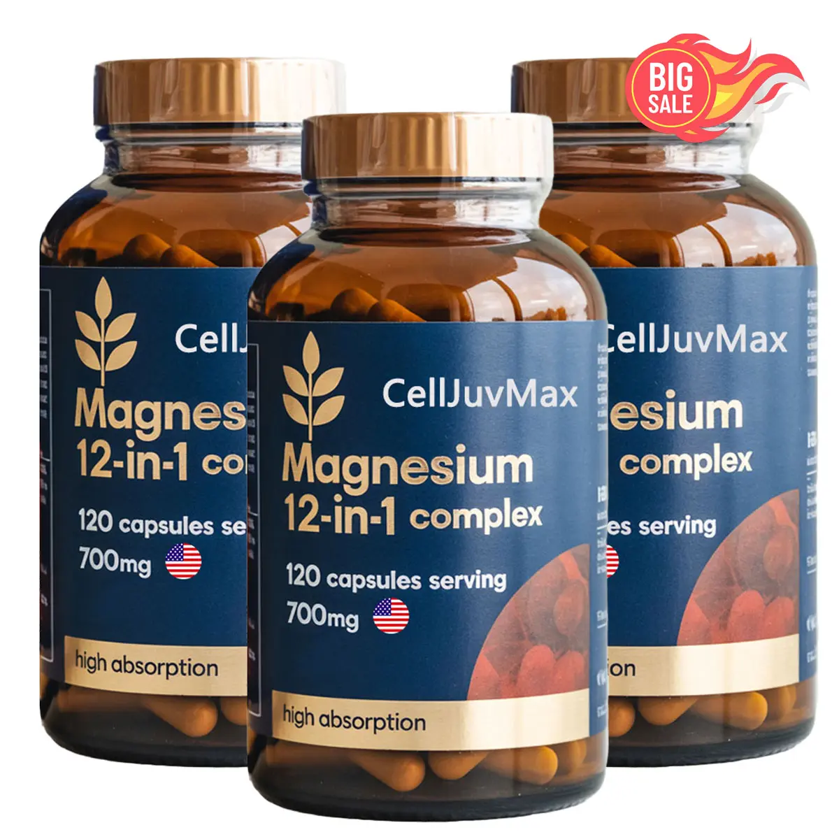 Premium Magnesium Complex Dietary Supplement 700mg - 12 Essential Forms (Glycinate, Citrate, Malate) - Vegan & Non-GMO, Gluten-Free, Lactose-Free Capsules for Adults - Supports Muscle Health, Nerve Health with Daily Use, Energy & Metabolism