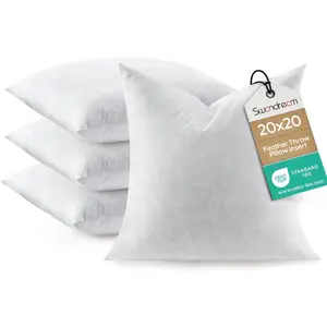 Feather Throw Pillow Inserts Set of 4, Soft Square 20 x 20 Inches Decorative Pillow Insert, Feather and Down Euro Pillows for Bed, Couch and Cushion