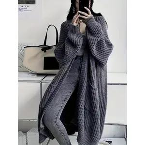 Women’s Handmade-Style Loose Cardigan – Soft, Machine-Washable Long-Sleeve Sweater with Pockets, Bright Pink Casual Fashion All-Season Versatile Coat, Knitted Clothing, Loose Fit, Soft Texture, Everyday Wear