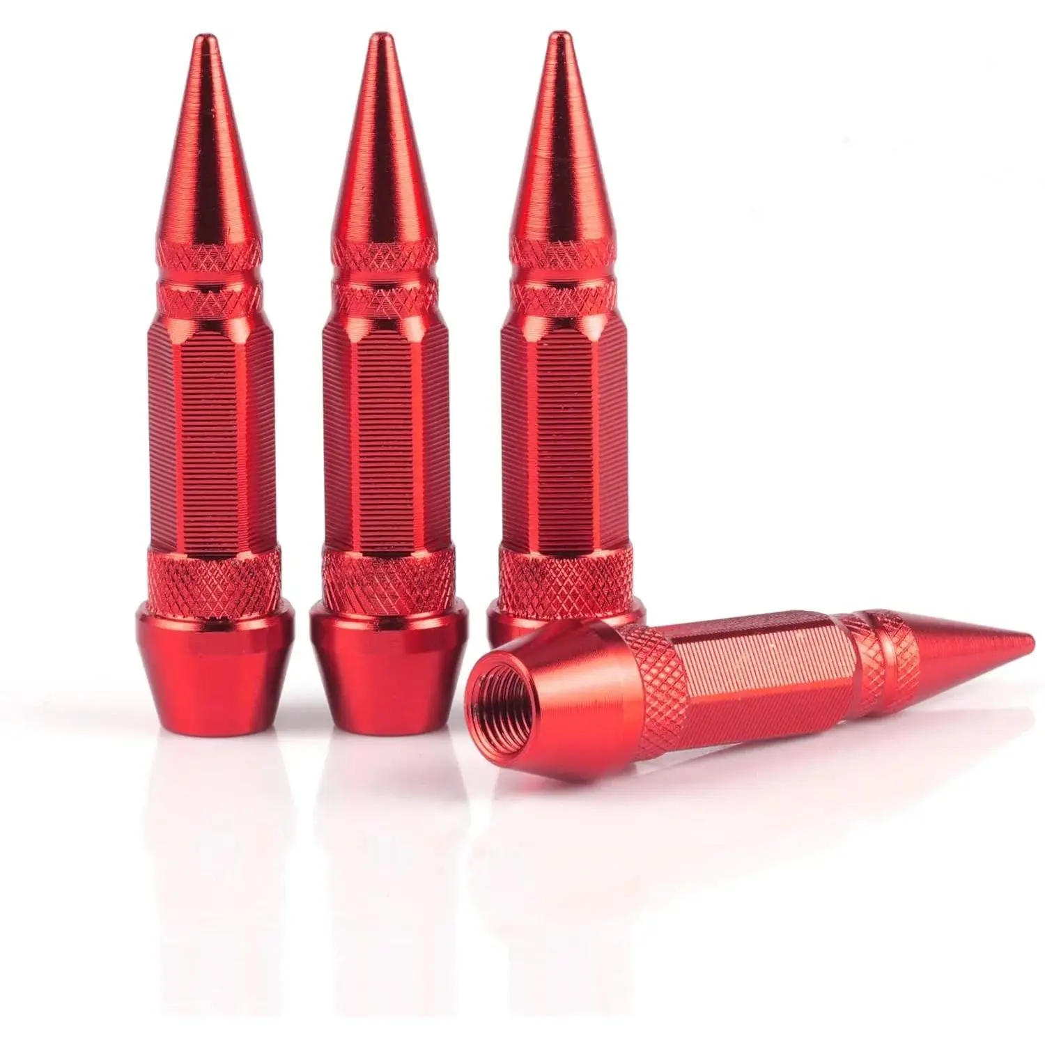 60mm Spiked Valve Caps, Aluminum Alloy Dustproof and Waterproof Tire Valve Stem Caps, Suitable for Cars, Trucks and Motorcycles (4PCS Red)