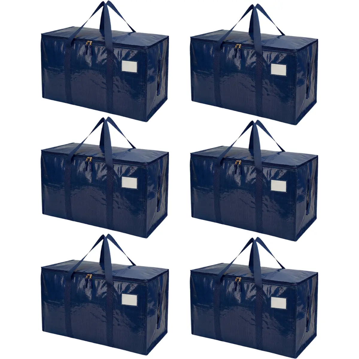 6-Pack Storage Bags, Moving Bag Heavy Duty Extra Large, Moving Totes with Zipper, Reinforced Handles & Tag Pocket, Bags for Packaging Moving