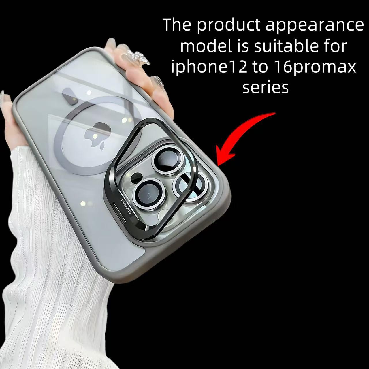 Apple 17 16 15 14 13 12 Max Plus Pro Magnetic Mobile Phone Case with MagSafe Camera Ring Holder, Military-Grade Protection, Anti-Fall, Non-Yellowing, Wireless Casing Protector Cover, Black Silicone