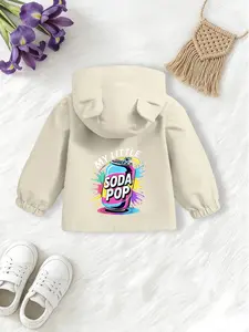 Kids Cartoon Print Windbreaker Jacket with Bear Ears, Spring & Fall Casual Outerwear, Fitted Lightweight Jacket for Boys and Girls