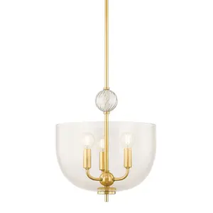 Arianne Lantern Pendant Light With Plated Bronze Glass And Aged Brass Frame, 1920s Design