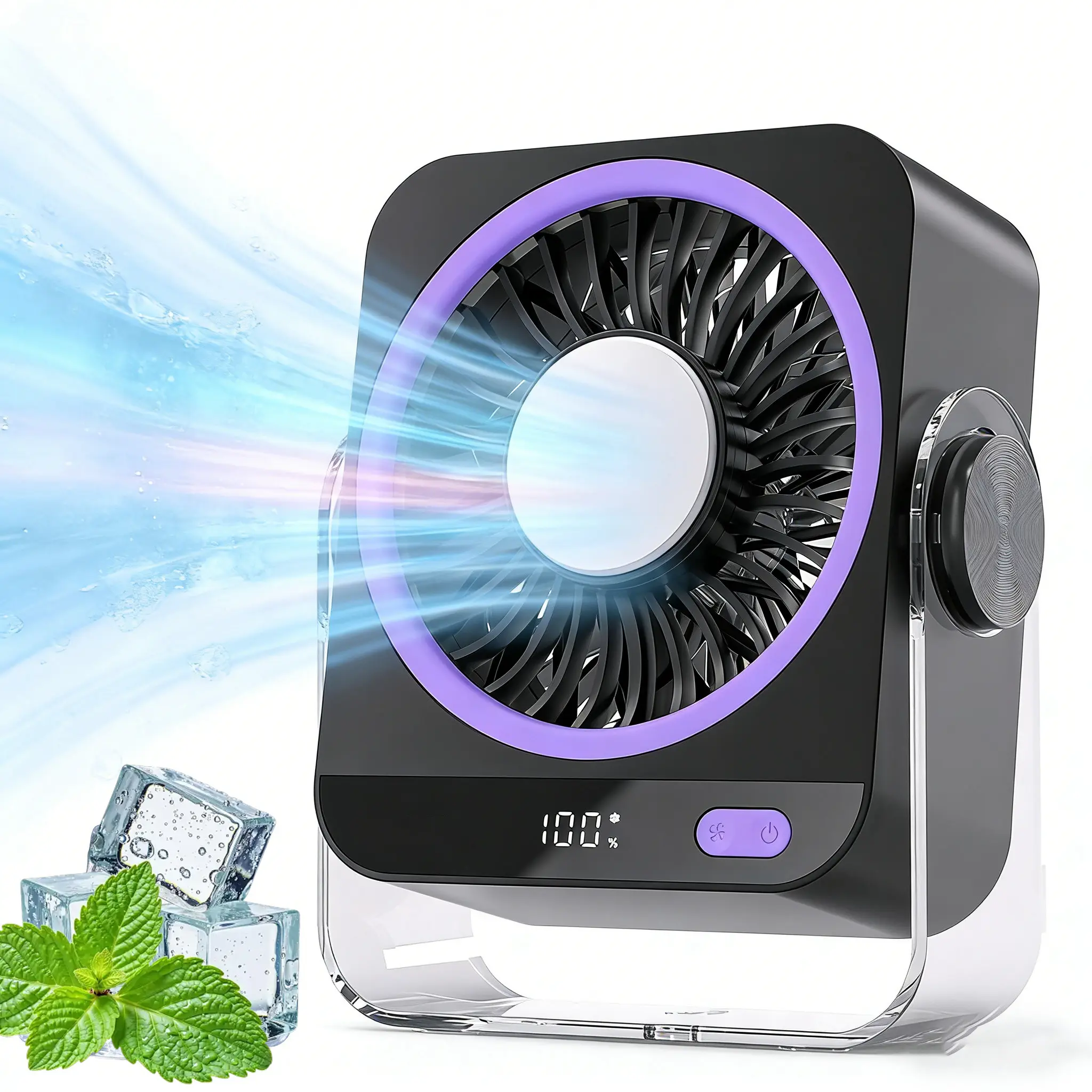 2026 Trendy Portable Desktop Turbo Fan, 3-in-1 Rechargeable Cooling Fan, 5 Wind Gears and Up to 6 Working Hours for Outdoor Activities, Travel, Office Desk Bedroom Dorm Room Study Room