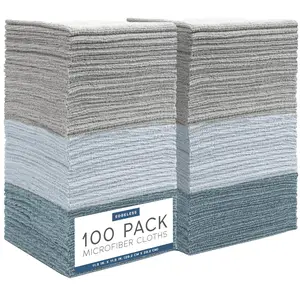 S&T INC. 100 Pack Microfiber Cleaning Cloth, Edgeless Bulk Towels for Home, Reusable Microfiber Towels for Cars, Cleaning Rags, 11.5 Inches x 11.5 Inches, 100 Count