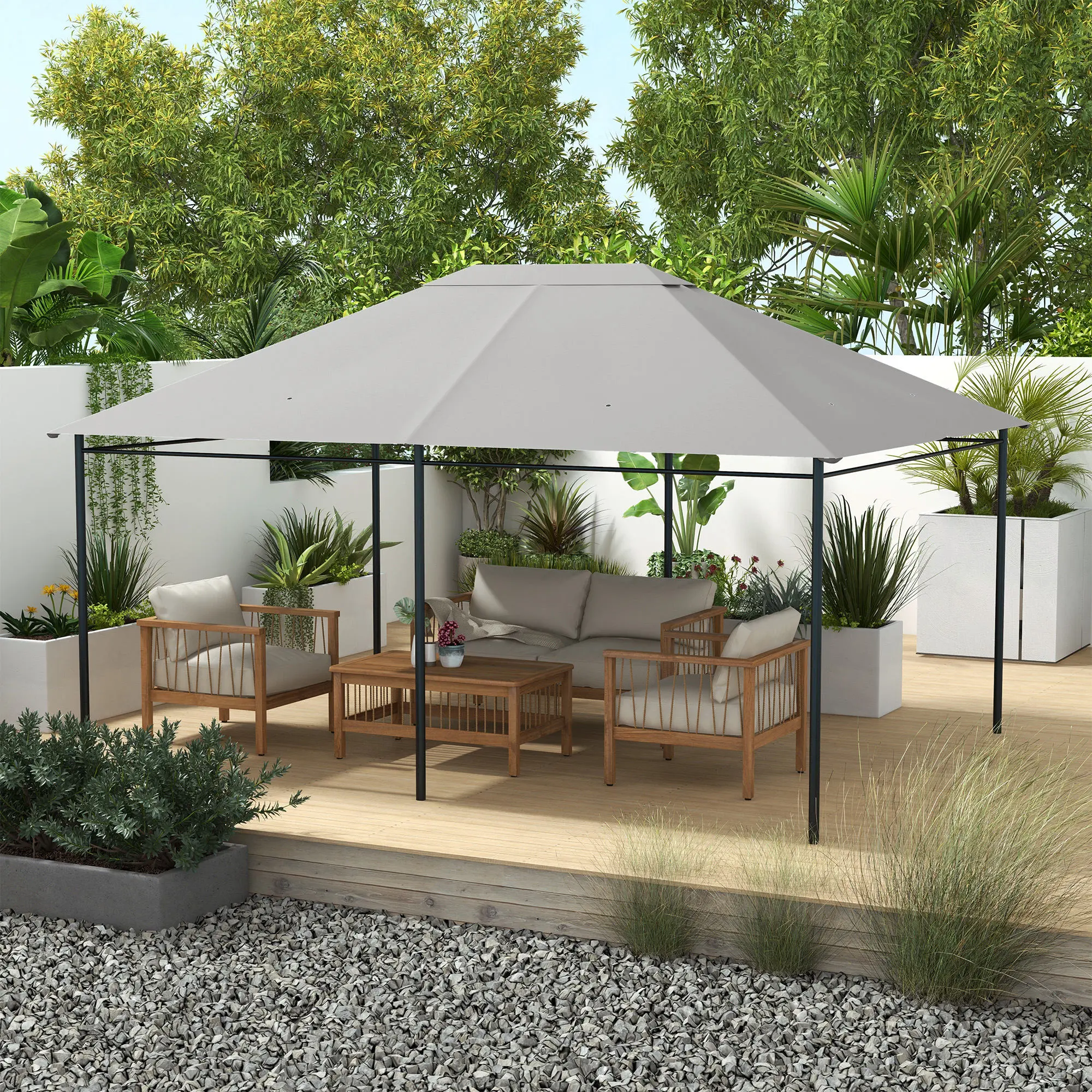10' x 13' Gazebo Canopy Replacement Roof Top Cover, Heavy-Duty Waterproof UV-Protective Rip-Resistant Polyester, Light Gray for Patio, Backyard Deck Shade