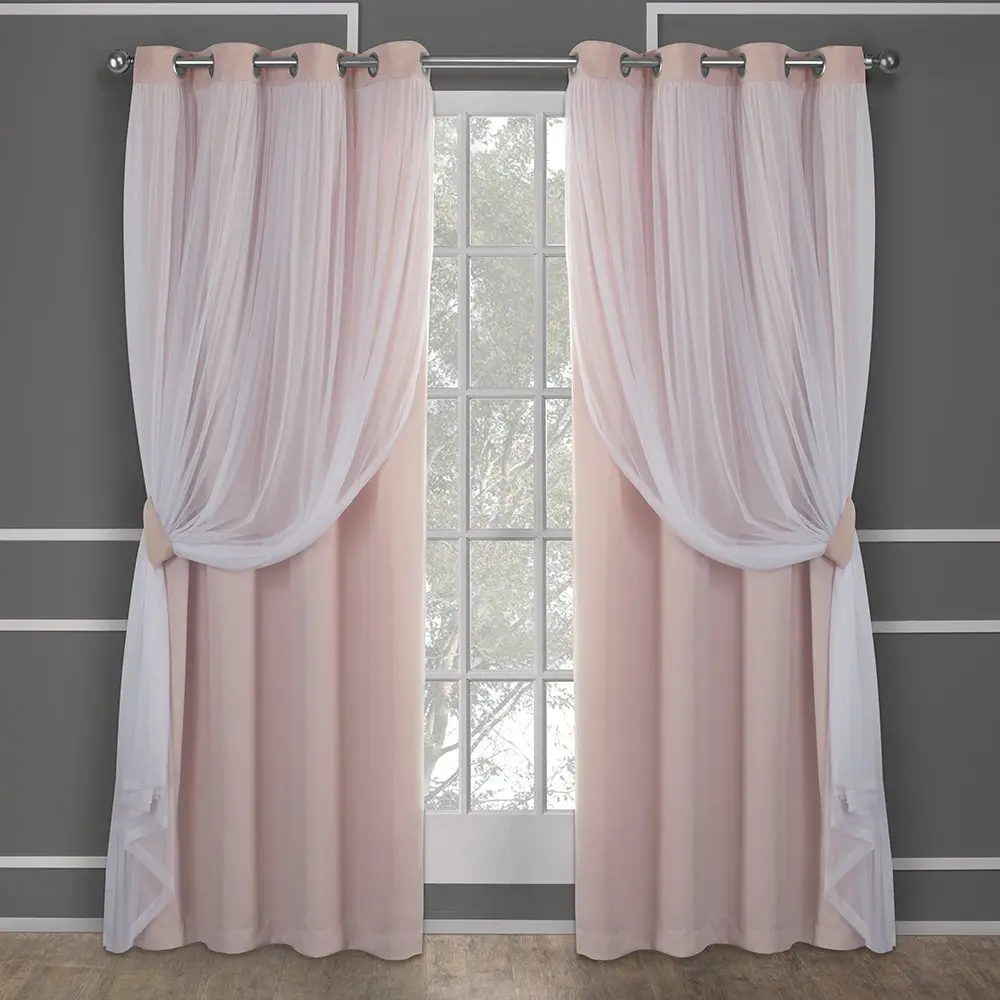 Talia Double Layer Indoor Curtains  Sheer And Room Darkening Blackout Grommet Top Energy Efficient 2-pack Set 52"w X 84"l (pack Of 2) Rose Blush 2 Count