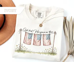 Comfort Colors God Shed His Grace On Thee Shirt, 4th of July T-Shirt, American Flag Tee, USA Shirt Independence Day Gift, Patriotic Shirt - JOHA