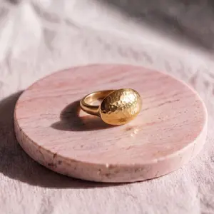Unisex Hammered Dome Forged Metal Ring - Gold, Casual Style, Juba Costume Jewelry, Everyday Wear Accessory, Gold Rings, Casual Style Rings