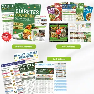 2026 Diabetes Food List Chart & 80+ Meal Planner Recipes for Beginner, set 5 or set 3 Laminated Diabetes Diet Plan for Type 1 & 2, Food To Eat - Avoid w/Serving Size, Glycemic Index (GI), Net Carbs Calories